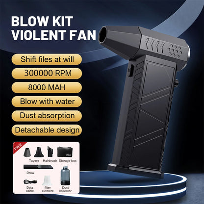 Upgraded Turbo Violent Fan 300,000RPM High Speed Air Blower All-In-One Brushless Dust Blower with Vacuum Kit Mini Turbo Jet Fan