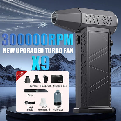 Upgraded Turbo Violent Fan 300,000RPM High Speed Air Blower All-In-One Brushless Dust Blower with Vacuum Kit Mini Turbo Jet Fan